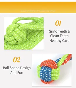 Close-up detail showing durable knotted cotton rope dog toy for dental health and fun