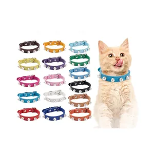 PU leather pet collar with pearl rivets in multiple colors for cats and dogs