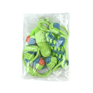 Set of colorful cotton rope toys for dogs packaged in a clear bag for molar cleaning