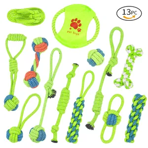 Dog Cotton Rope Toys Teeth Cleaning Chew Knotted Rope Bone Ball Interactive Pet Toys For Small Medium Dogs Durable Woven Accessories