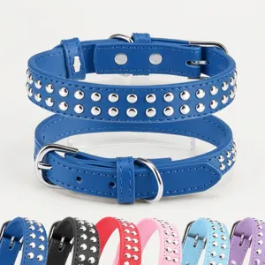 Collier pour chien en cuir bleu avec rivets pour chiens de taille moyenne et grande, multi-couleurs