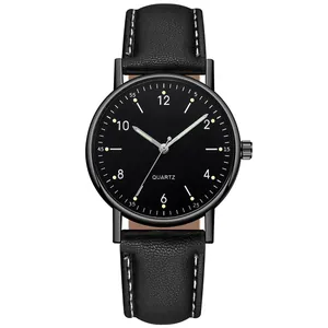 Elegante Herren-Quarzuhr mit schwarzem Lederarmband und minimalistischem Leuchtzifferblatt