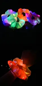 Glowing LED hair scrunchie featuring three flash modes and a hidden button control system