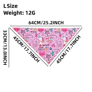 Detailed size specifications for pink unicorn pattern pet bandana, size L measurements.