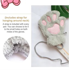 Detailansicht der abnehmbaren Halsschnur an diesen Plüsch-Katzenpfoten-Handschuhen