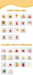 Una collezione completa di giocattoli di peluche per animali a forma di cibo e frutta