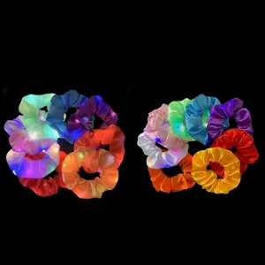 LED glowing satin hair scrunchies with three adjustable light modes for disco and parties