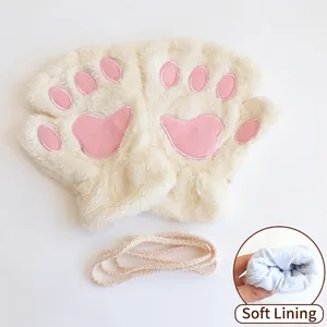 Süße Katzenpfoten-Plüschhandschuhe mit weichem Futter und Nackenband für den Winter