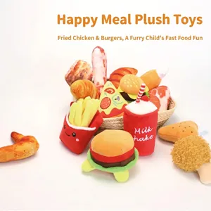 Set di giocattoli di peluche per animali a forma di hamburger patatine e pizza con squittio