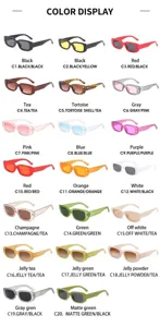 Detailed color chart for vintage small frame rectangle sunglasses in 20 stylish variants.