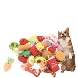 Set di peluche sonori per cani con varie forme di cibo e un simpatico cane Corgi felice