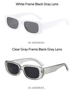Retro small rectangle sunglasses variants in white and translucent grey frames