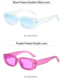 Retro rectangular fashion sunglasses in transparent blue and purple gradient lenses