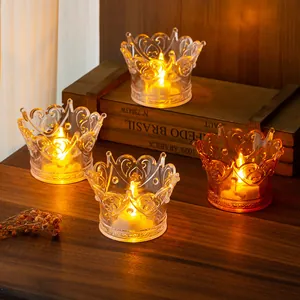 LED Crown Electronic Candle Light Crystal Texture Warm Yellow Light Decoration For Birthday Party Wedding Home Decor Plastic LED Tea Light