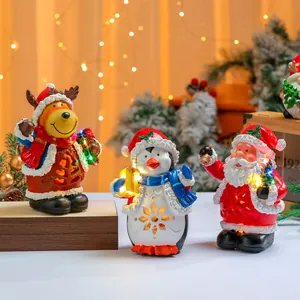 Weihnachts Musik Leuchten Harz Ornament Weihnachtsmann Pinguin Hirsch Figur Mit LED Licht Festliche Dekoration Hotel