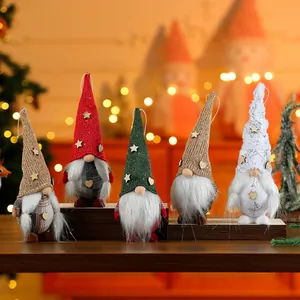Christmas Faceless Gnome Plush Doll Ornament Hanging Xmas Tree Decoration Nordic Style Elf Figurine With Wooden Star Heart For Holiday Home Party Decor