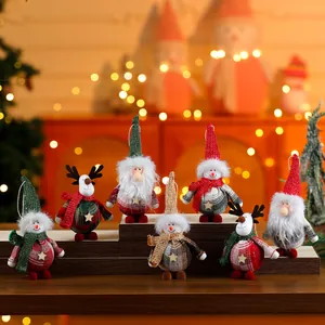 Christmas Fabric Ornaments Plush Santa Snowman Reindeer Pendants With Star Plaid Pattern For Christmas Tree Decor Gift