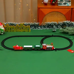 Weihnachts-Elektrozug-Set Mit Montierten Schienen Rotierende Räder Retro-Lokomotive Weihnachtsmann-Schlitten Desktop-Dekoration Spielzeug Geschenk Für Kinder