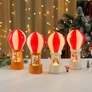 Christmas Hot Air Balloon Snow Globe Music Box With LED Light Water Injection Snowing Effect Resin Plastic Ornament Holiday Gift