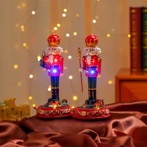 Pair of musical rotating nutcracker soldiers with LED lights for Christmas decor