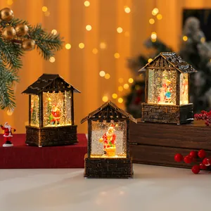 Christmas Musical Glowing Lantern Snowing House Ornament Retro Bronze Santa Snowman LED Crystal Ball Water Lamp Festive Gift