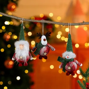Set of three plush Christmas ornaments: Santa, Snowman and Reindeer on a branch