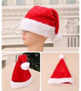 Comprehensive detail views of red plush Christmas Santa hat showing various angles and fit.