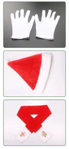 Christmas Santa Claus accessory set including red hat, white gloves, and printed scarf