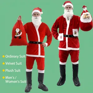 Professional Santa Claus Costume Set For Men Women Gold Velvet Plush Christmas Cosplay Outfit With Hat Beard Belt Accessories
