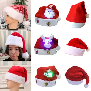 Christmas Santa Claus Hats for Adults and Kids LED Light Up Cartoon Plush Sequin Knitted Hats for Christmas Party Decorations Holiday Headwear Gift