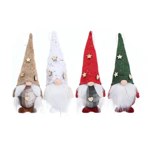 Set of 4 festive plush Christmas gnomes with pointed hats for holiday hanging decor