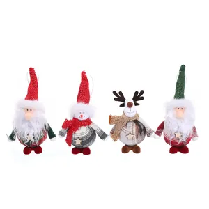Set of 4 Christmas fabric ornaments featuring Santa, snowman, and reindeer pendants.