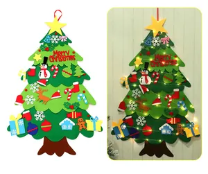 DIY felt Christmas tree set for kids with colorful ornaments and LED light option