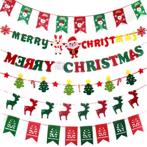 Christmas Decoration Bunting Banner Non-woven Fabric Santa Reindeer Tree Hanging Flag For Home Party Store Holiday Decor