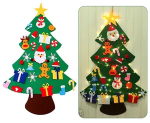 DIY felt Christmas tree for kids with detachable ornaments and warm LED string lights