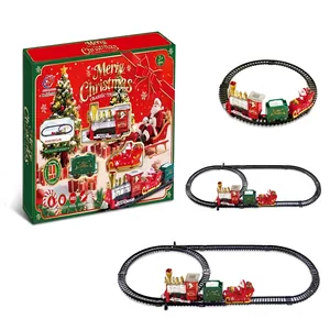Zusammengebautes elektrisches Weihnachtszug-Spielzeugset mit Weihnachtsmann und Gleis