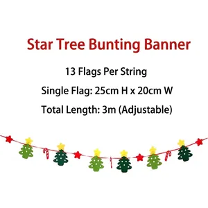 Christmas star and tree non-woven banner for festive party decor, 3m adjustable length