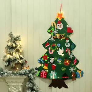DIY Felt Christmas Tree Kit For Kids Educational Handmade Wall Hanging Christmas Tree With LED Light String For Home Decor