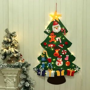 Festive DIY felt Christmas tree for kids with warm LED string lights and ornaments