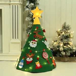 DIY felt Christmas tree with LED lights and festive ornaments for kids