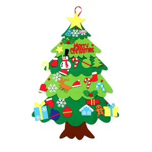 DIY felt Christmas tree kit for kids with colorful hanging ornaments and Merry Christmas sign