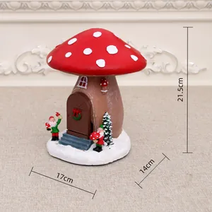 Detailed view of Christmas mushroom house music box with 21.5cm height dimensions