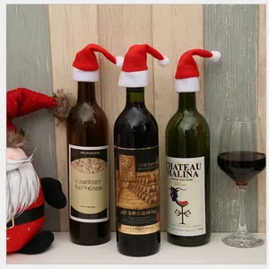 Mini Christmas Hat Silverware Holder Brushed Fabric Wine Bottle Topper Decor Xmas Party Table Dinner Decor Accessories