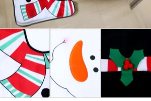 Close-up of Christmas snowman toilet seat cover set with festive patterns and textures