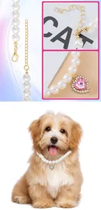 Elegante collare di perle per animali con ciondolo a cuore in strass per cani