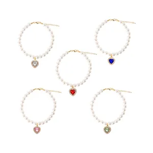 Eleganti collari di perle per animali con ciondoli a cuore in strass, 5 colori
