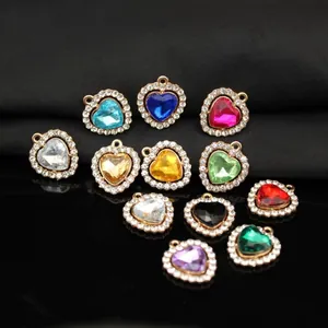 Alloy Rhinestone Heart Pendant Cute Love Charm For DIY Necklace Bracelet Jewelry Making Accessories Gift