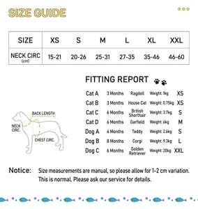 Comprehensive size guide and fitting report for pet collar bandana measurements.