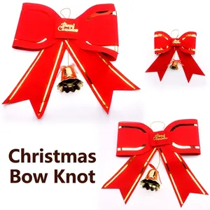 Große Weihnachts Schleife Hängende Dekoration Mit Gold Glocken Flockstoff Rote Bandschleife Für Baumspitze Hochzeit Party Zuhause Dekor