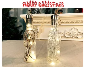 Detailed view of two festive light-up Christmas bottle ornaments featuring warm LED fairy lights